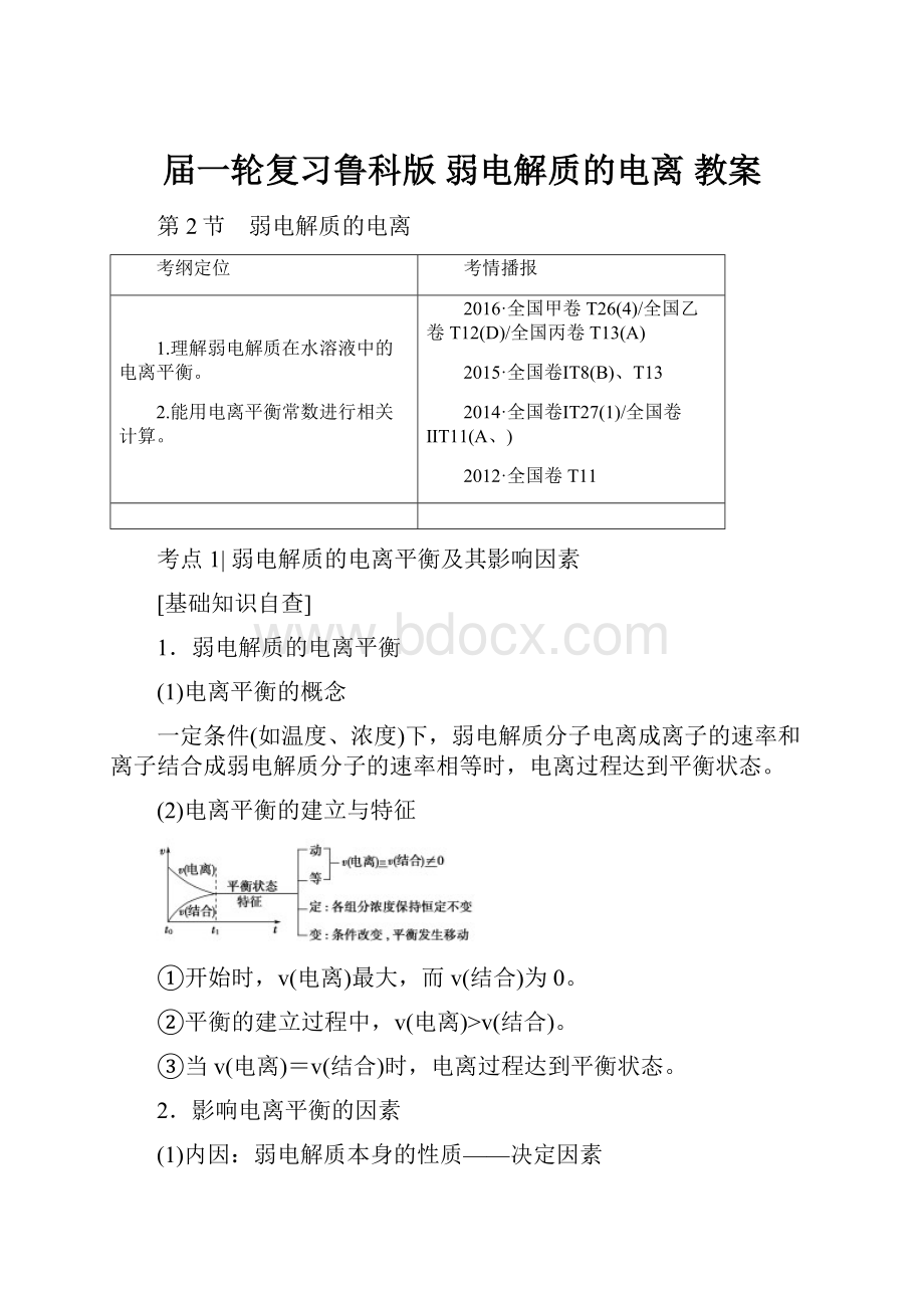 届一轮复习鲁科版 弱电解质的电离 教案.docx