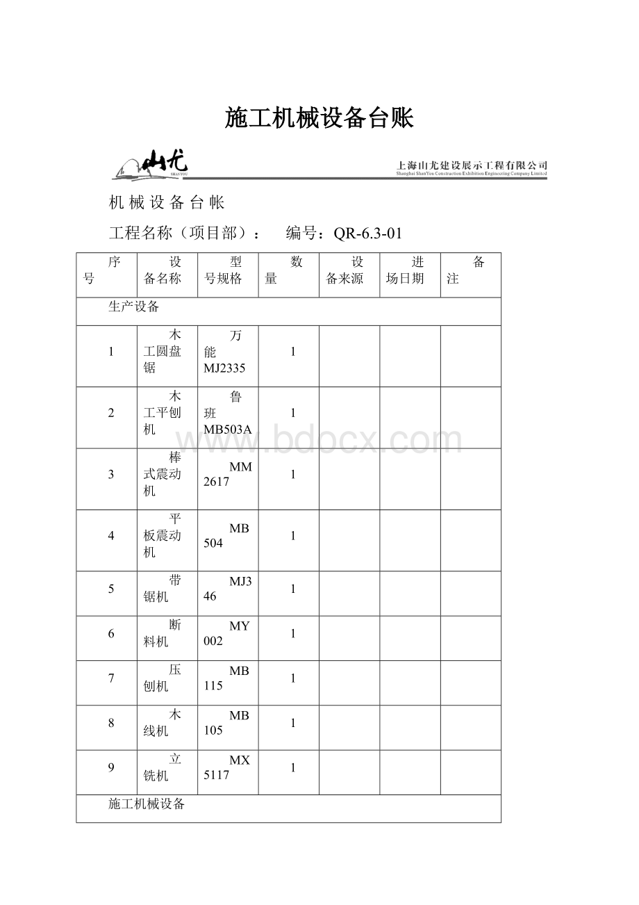 施工机械设备台账.docx_第1页