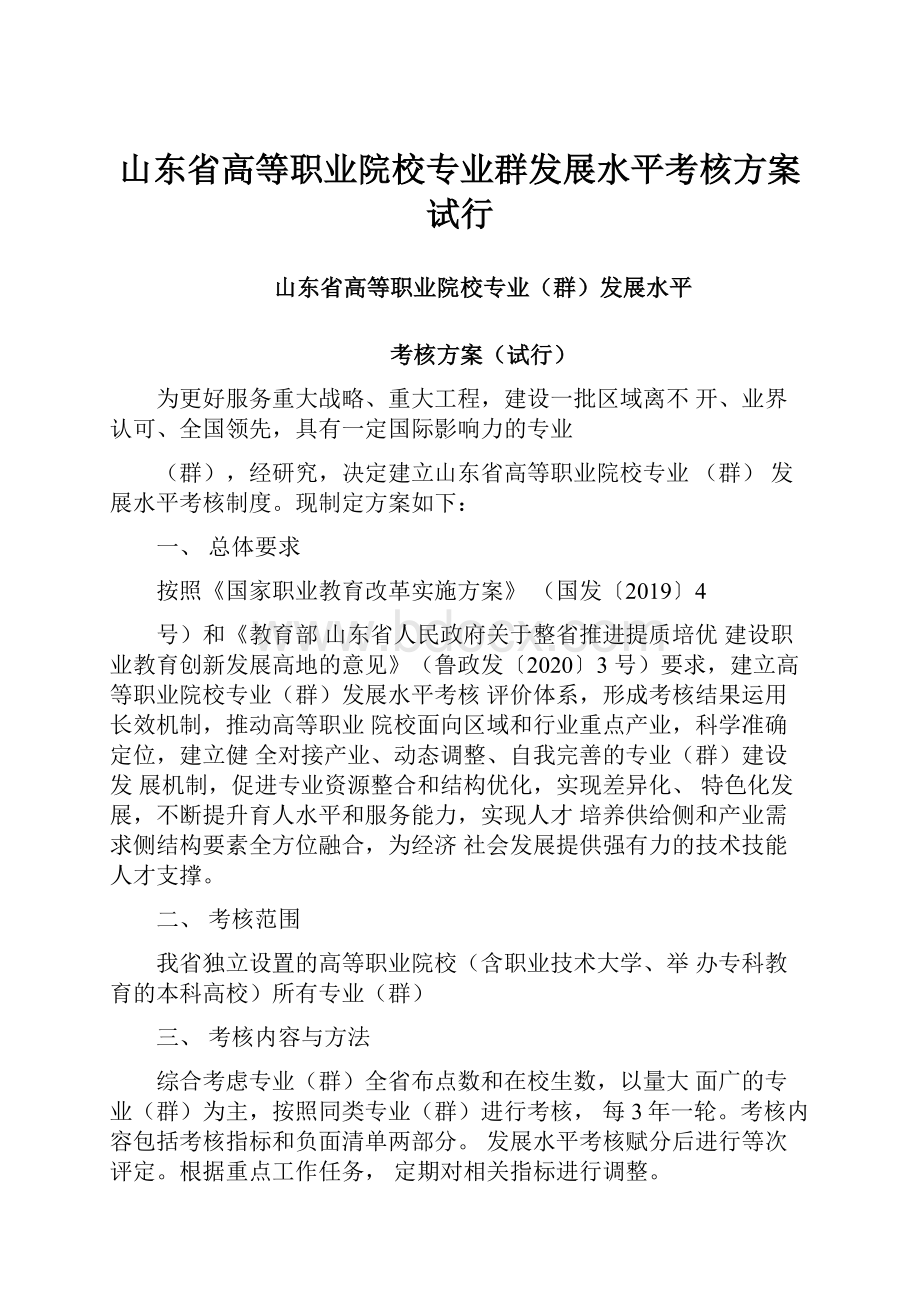 山东省高等职业院校专业群发展水平考核方案试行.docx