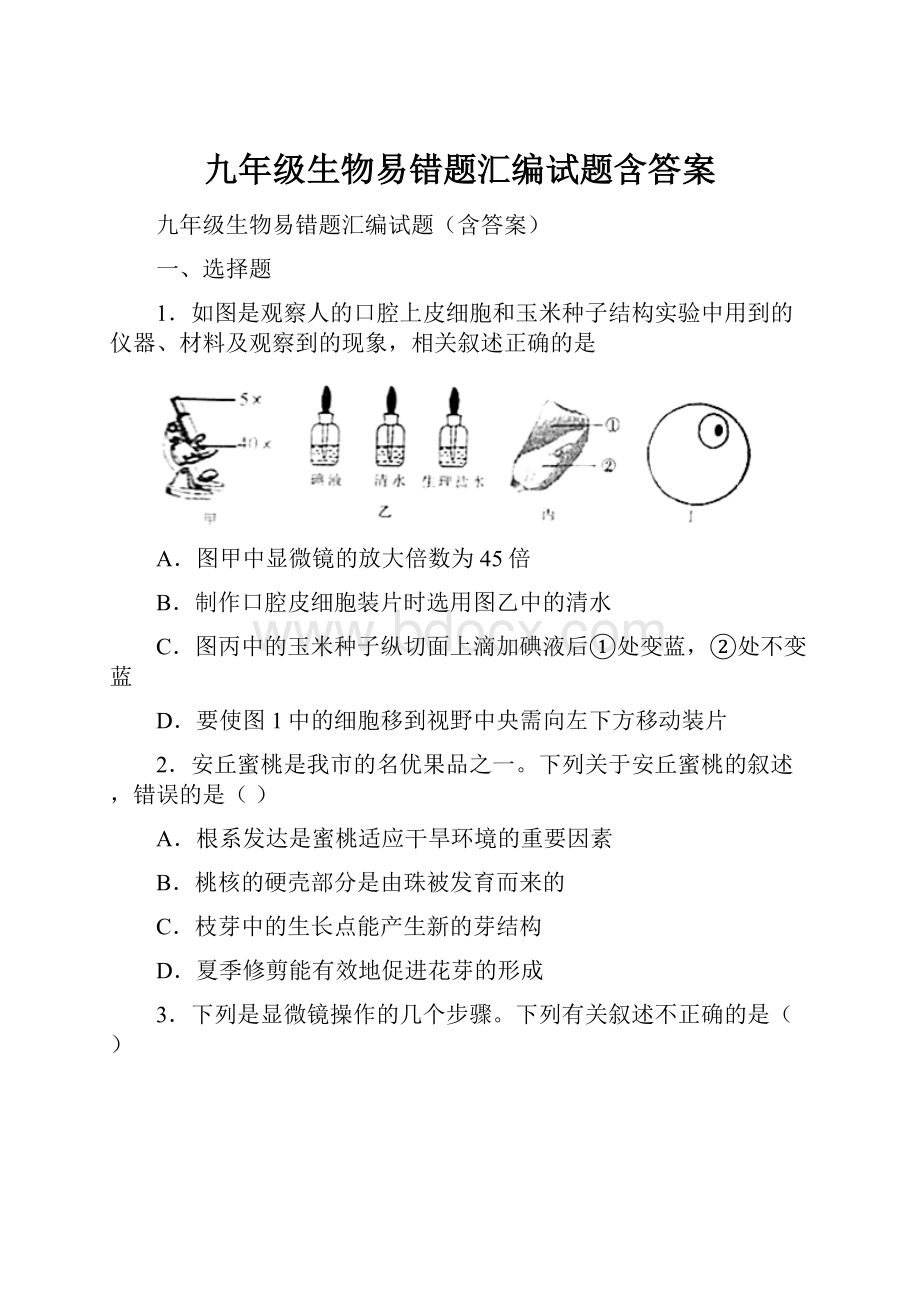 九年级生物易错题汇编试题含答案.docx