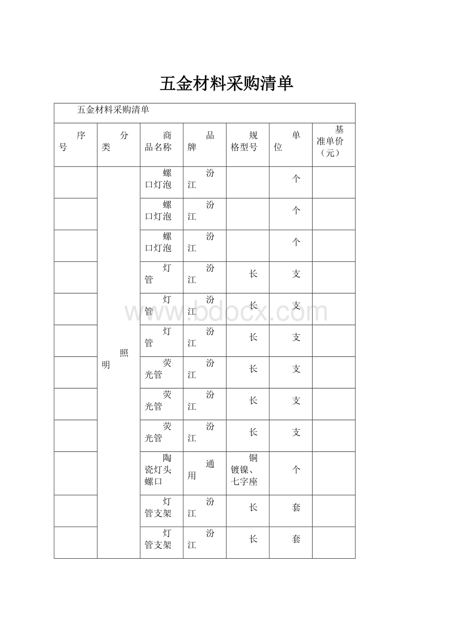 五金材料采购清单.docx