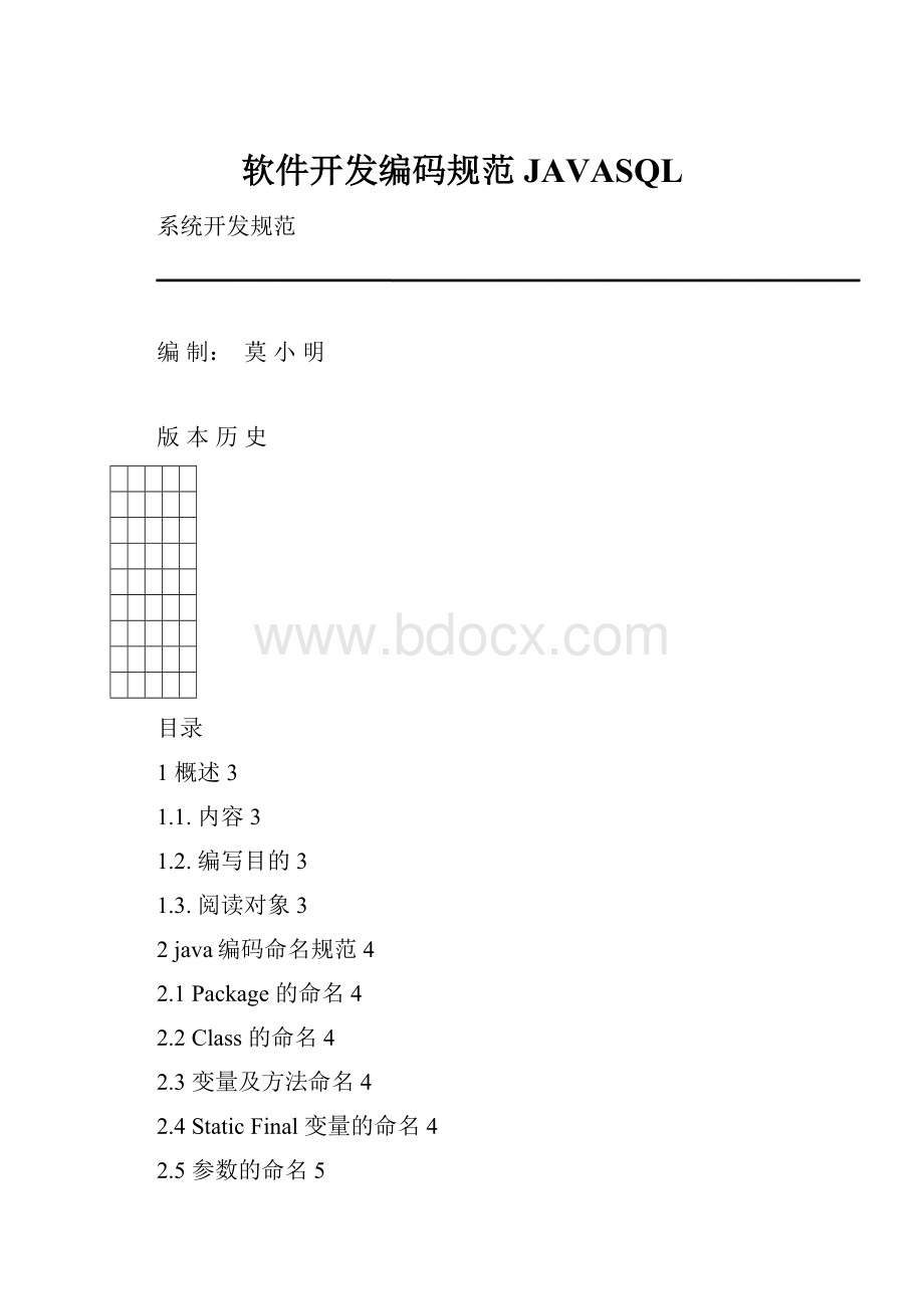 软件开发编码规范JAVASQL.docx