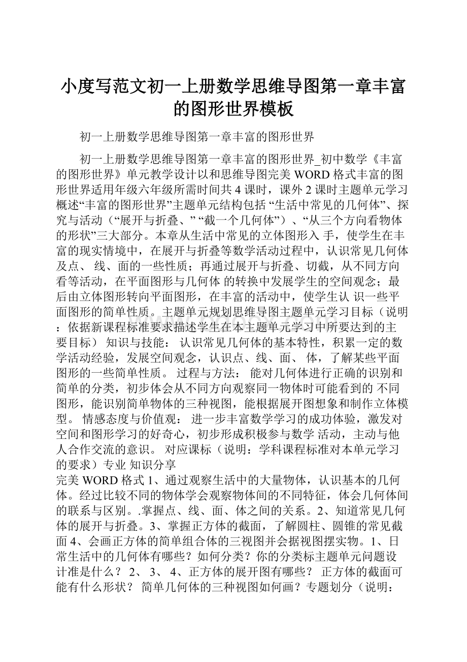 小度写范文初一上册数学思维导图第一章丰富的图形世界模板.docx_第1页