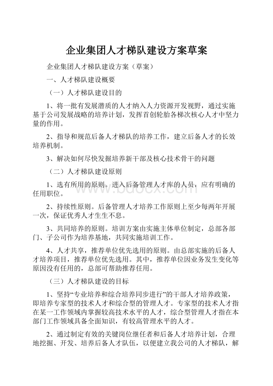 企业集团人才梯队建设方案草案.docx