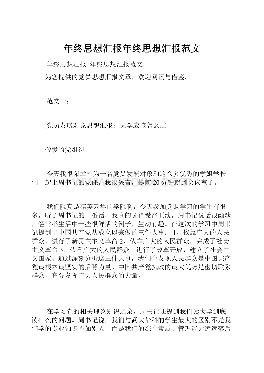 年终思想汇报年终思想汇报范文.docx_第1页