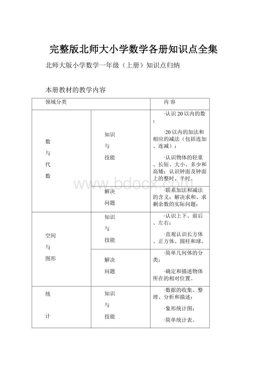 完整版北师大小学数学各册知识点全集.docx