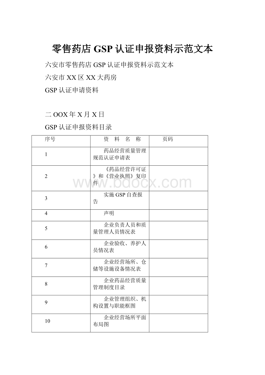 零售药店GSP认证申报资料示范文本.docx_第1页