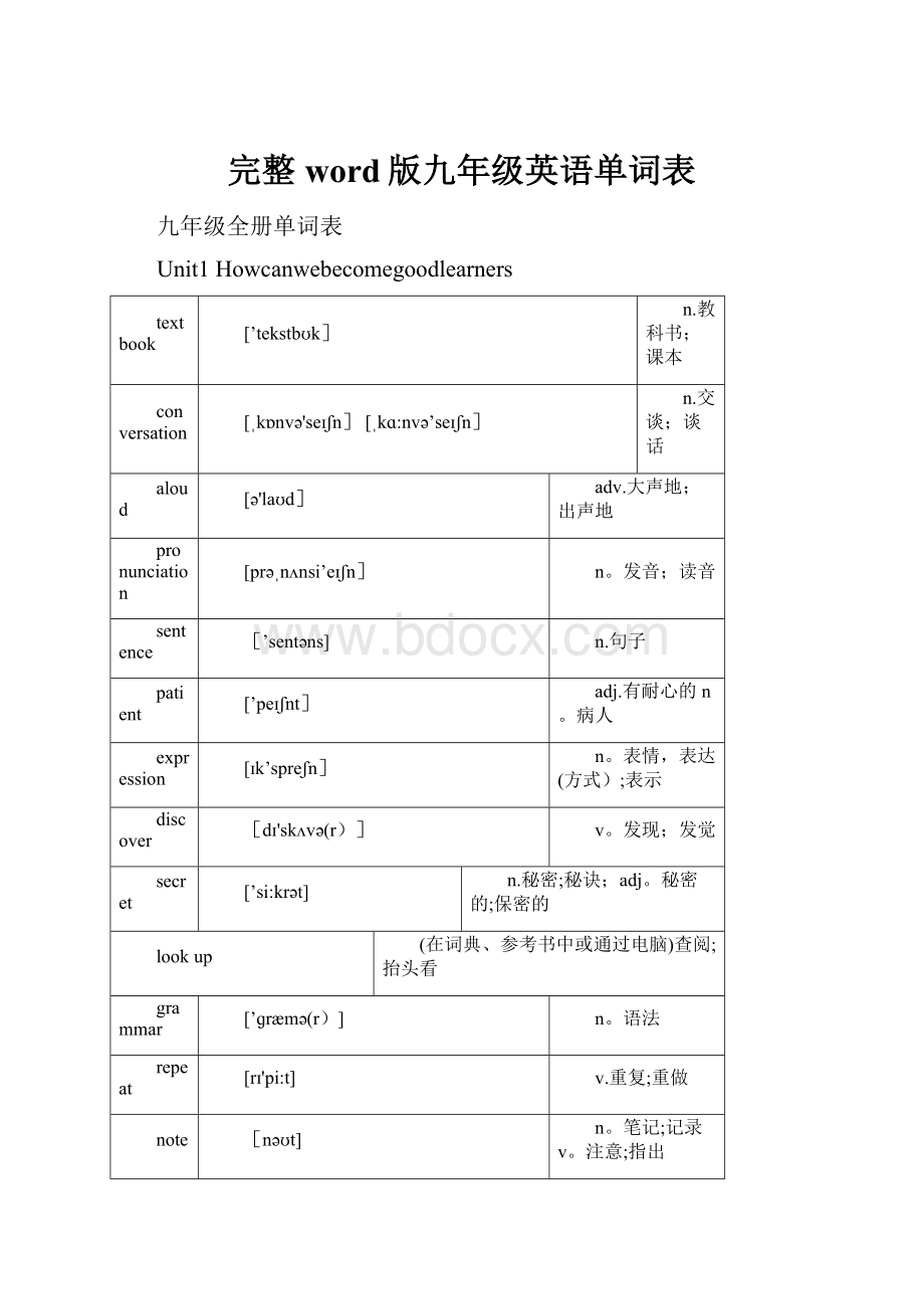 完整word版九年级英语单词表.docx