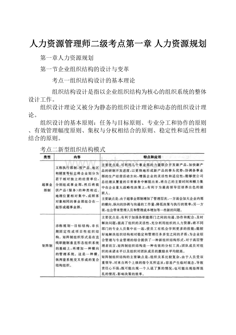 人力资源管理师二级考点第一章 人力资源规划.docx