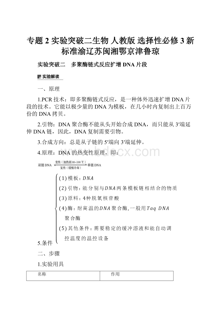 专题2 实验突破二生物 人教版 选择性必修3新标准渝辽苏闽湘鄂京津鲁琼.docx