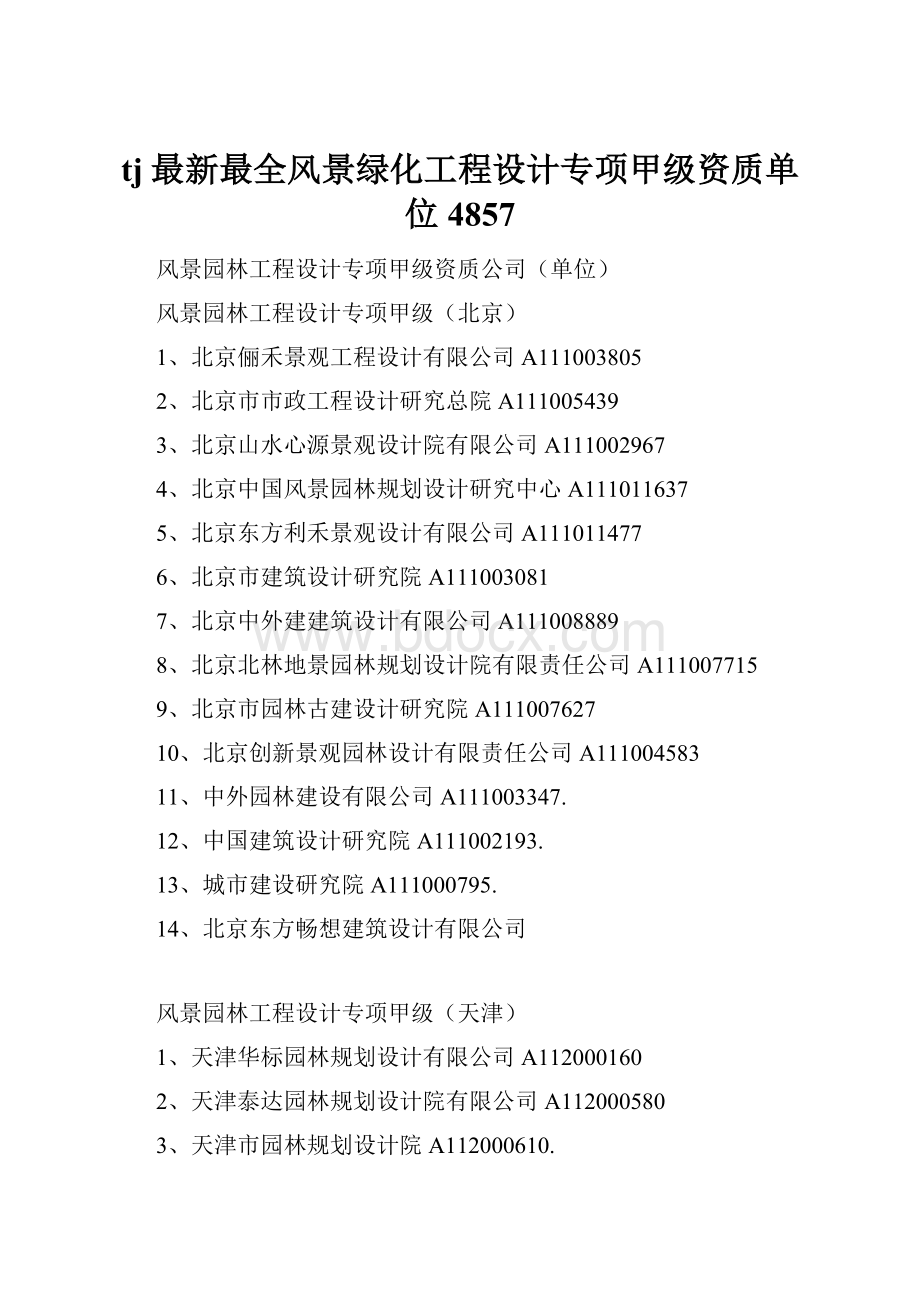 tj最新最全风景绿化工程设计专项甲级资质单位4857.docx