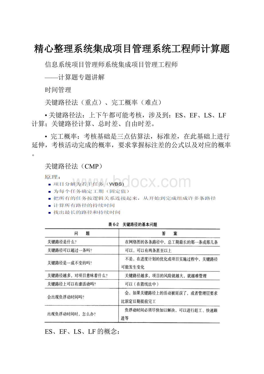 精心整理系统集成项目管理系统工程师计算题.docx