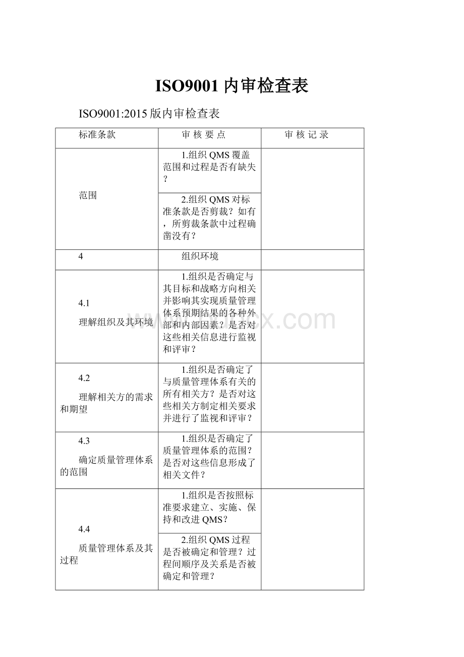 ISO9001内审检查表.docx