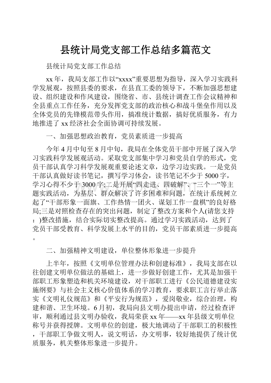 县统计局党支部工作总结多篇范文.docx