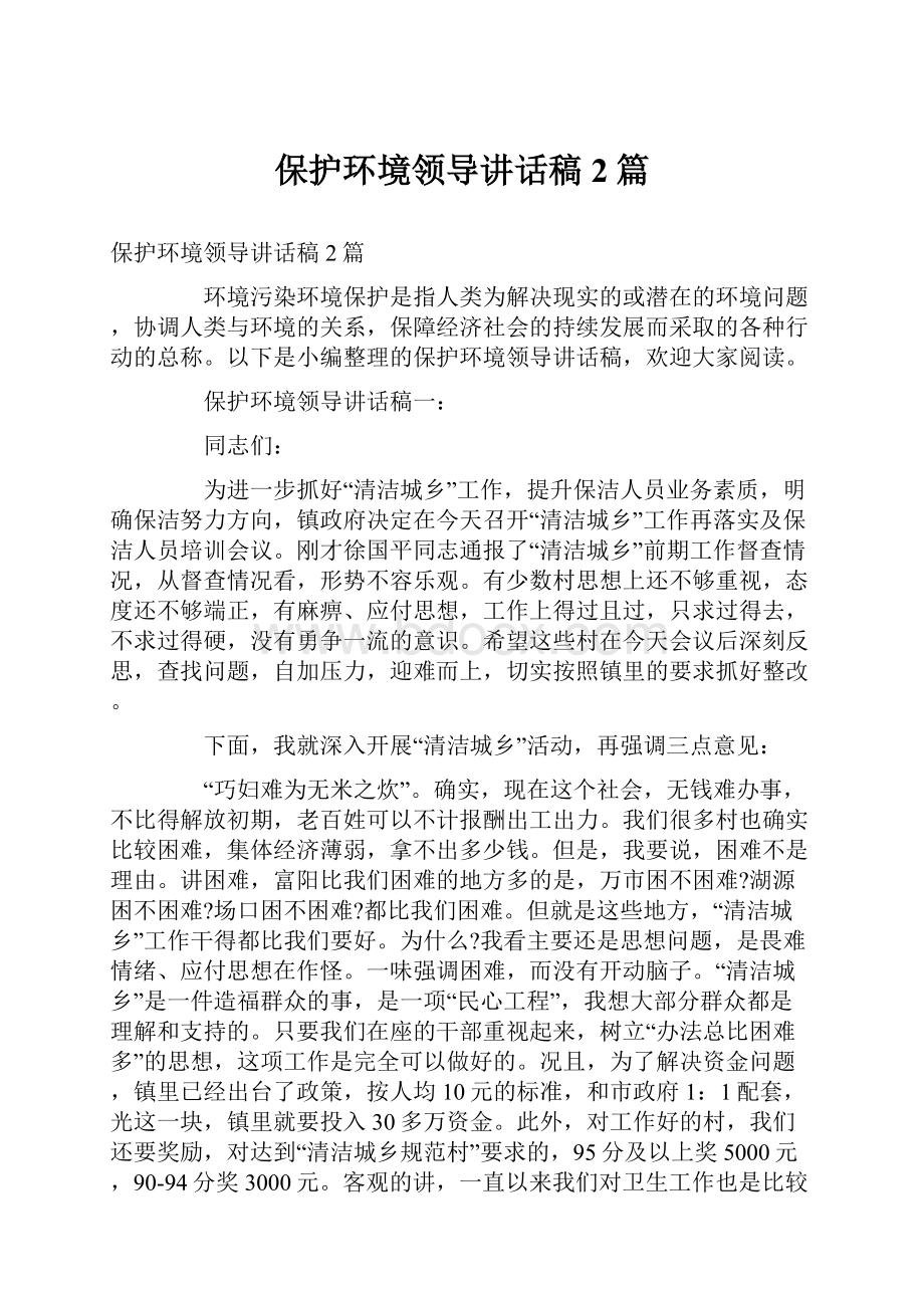 保护环境领导讲话稿2篇.docx