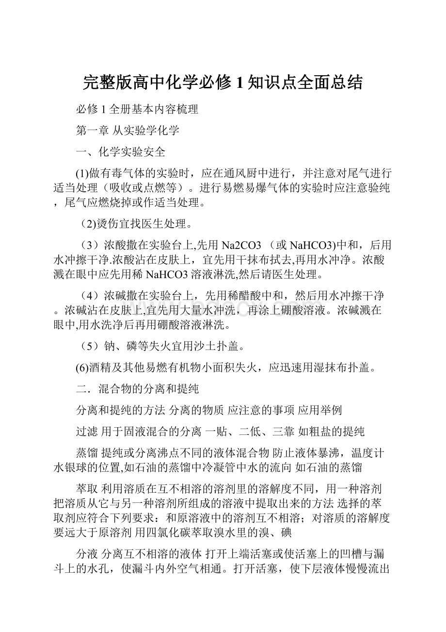 完整版高中化学必修1知识点全面总结.docx