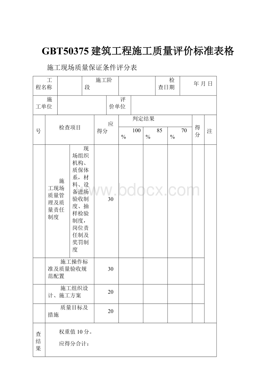 GBT50375建筑工程施工质量评价标准表格.docx