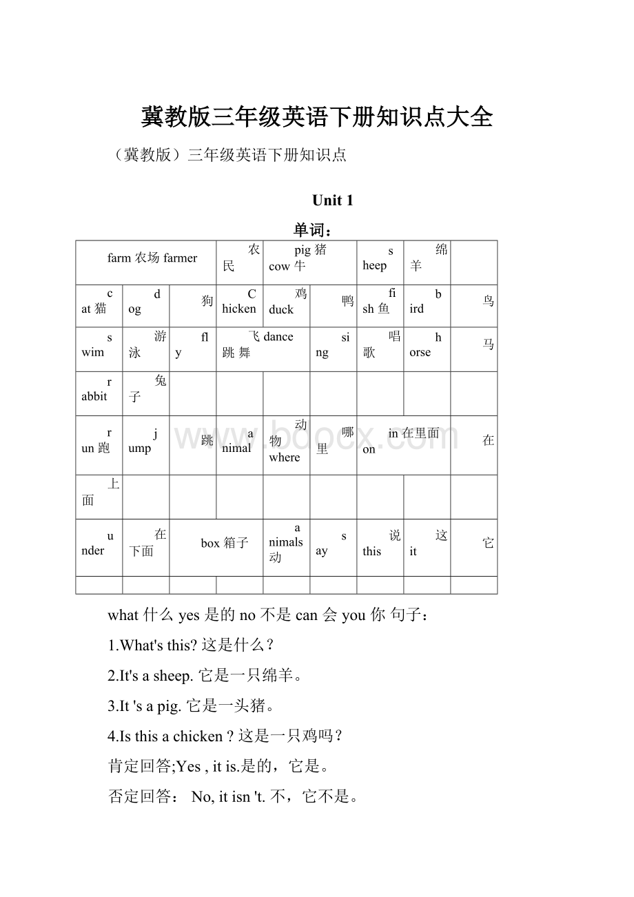 冀教版三年级英语下册知识点大全.docx