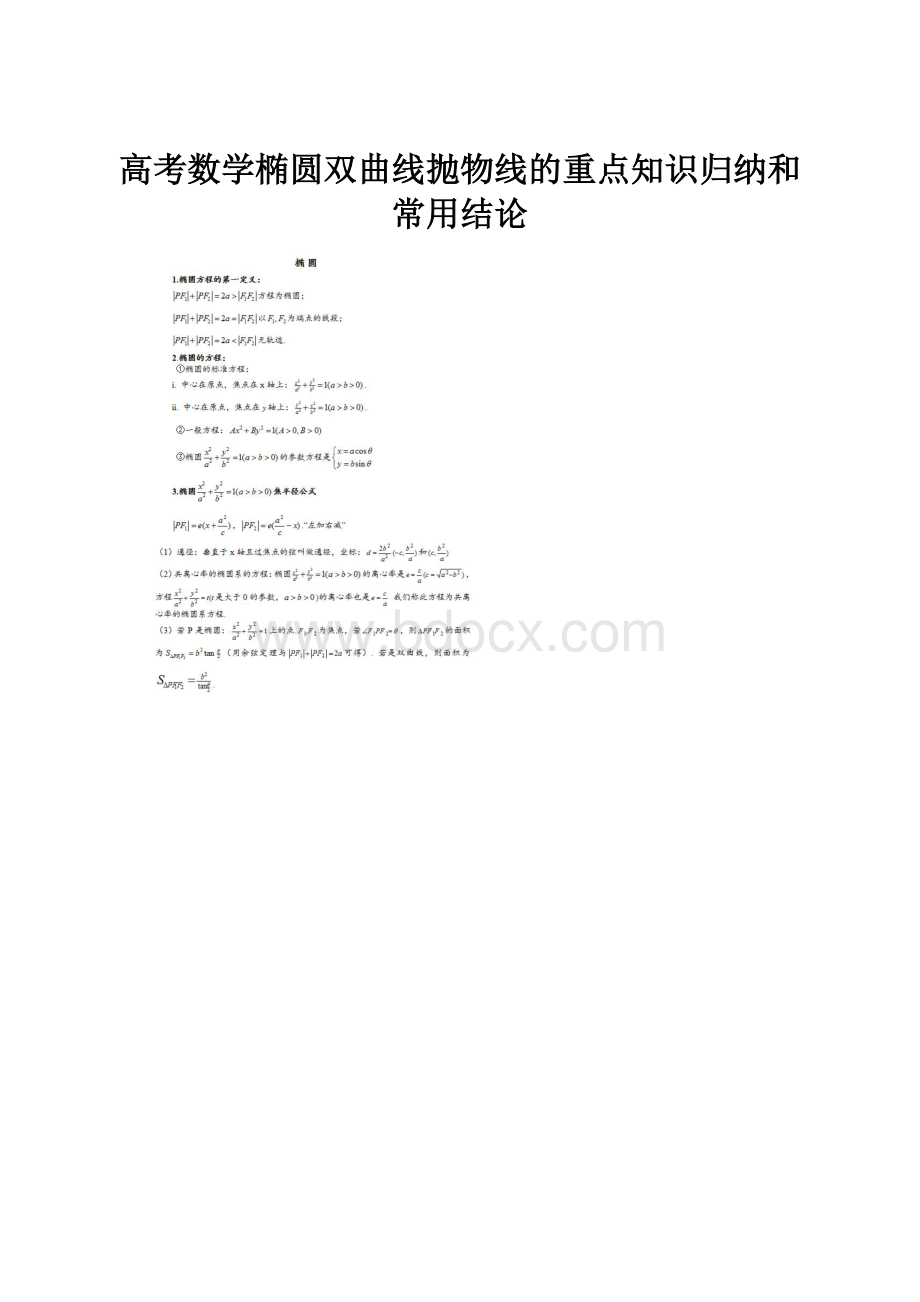 高考数学椭圆双曲线抛物线的重点知识归纳和常用结论.docx_第1页