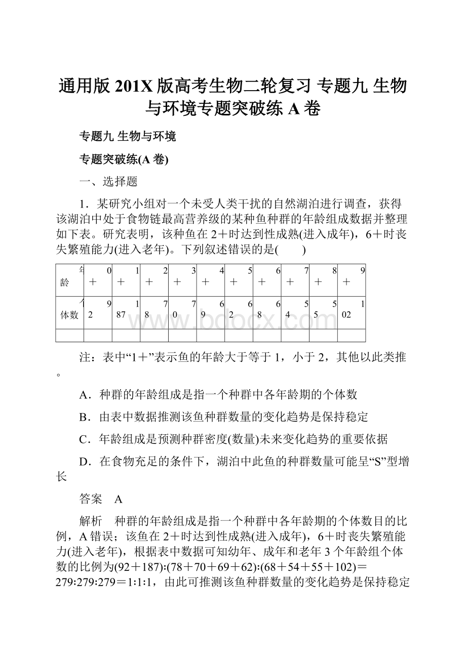 通用版201X版高考生物二轮复习 专题九 生物与环境专题突破练A卷.docx