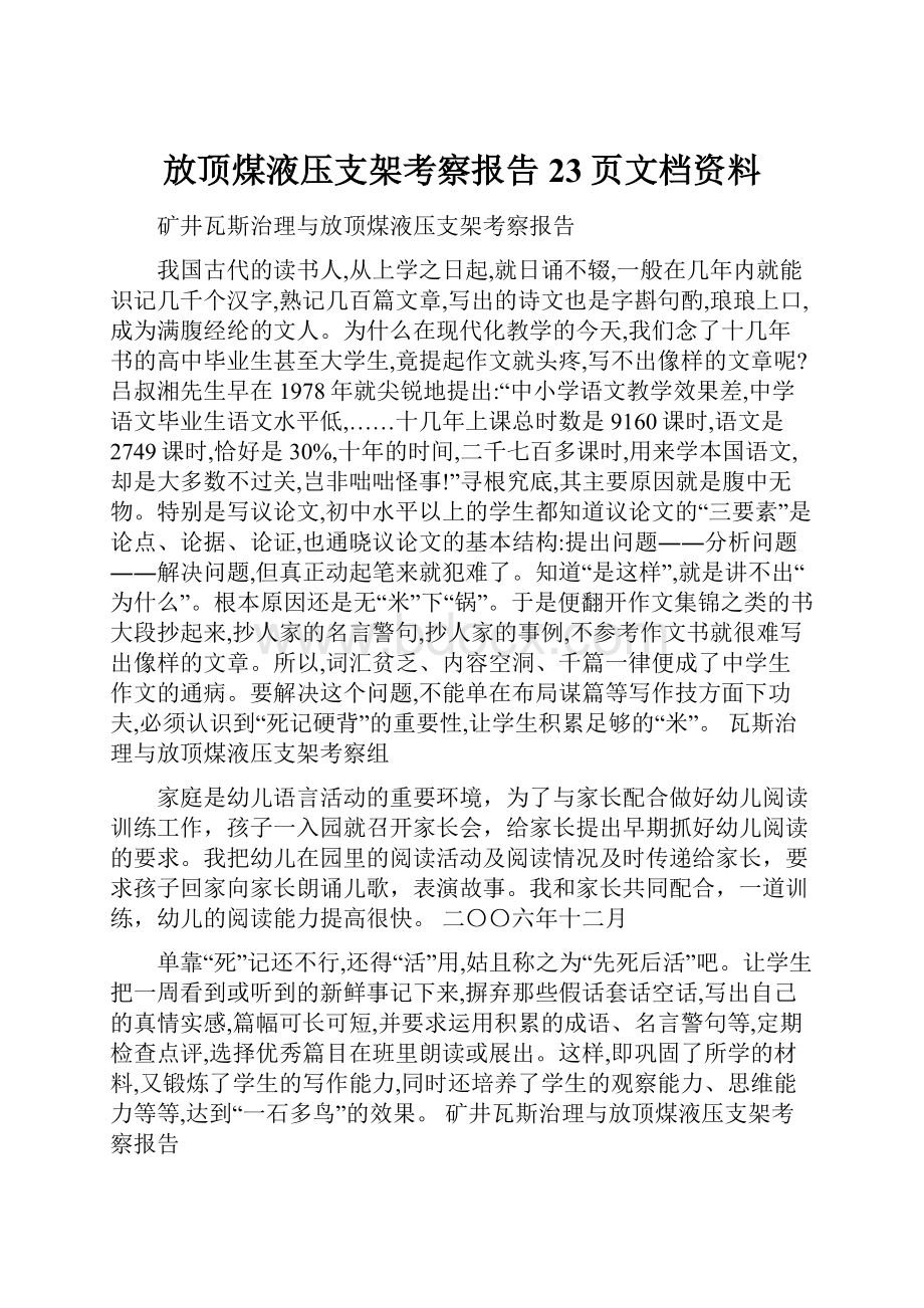 放顶煤液压支架考察报告23页文档资料.docx