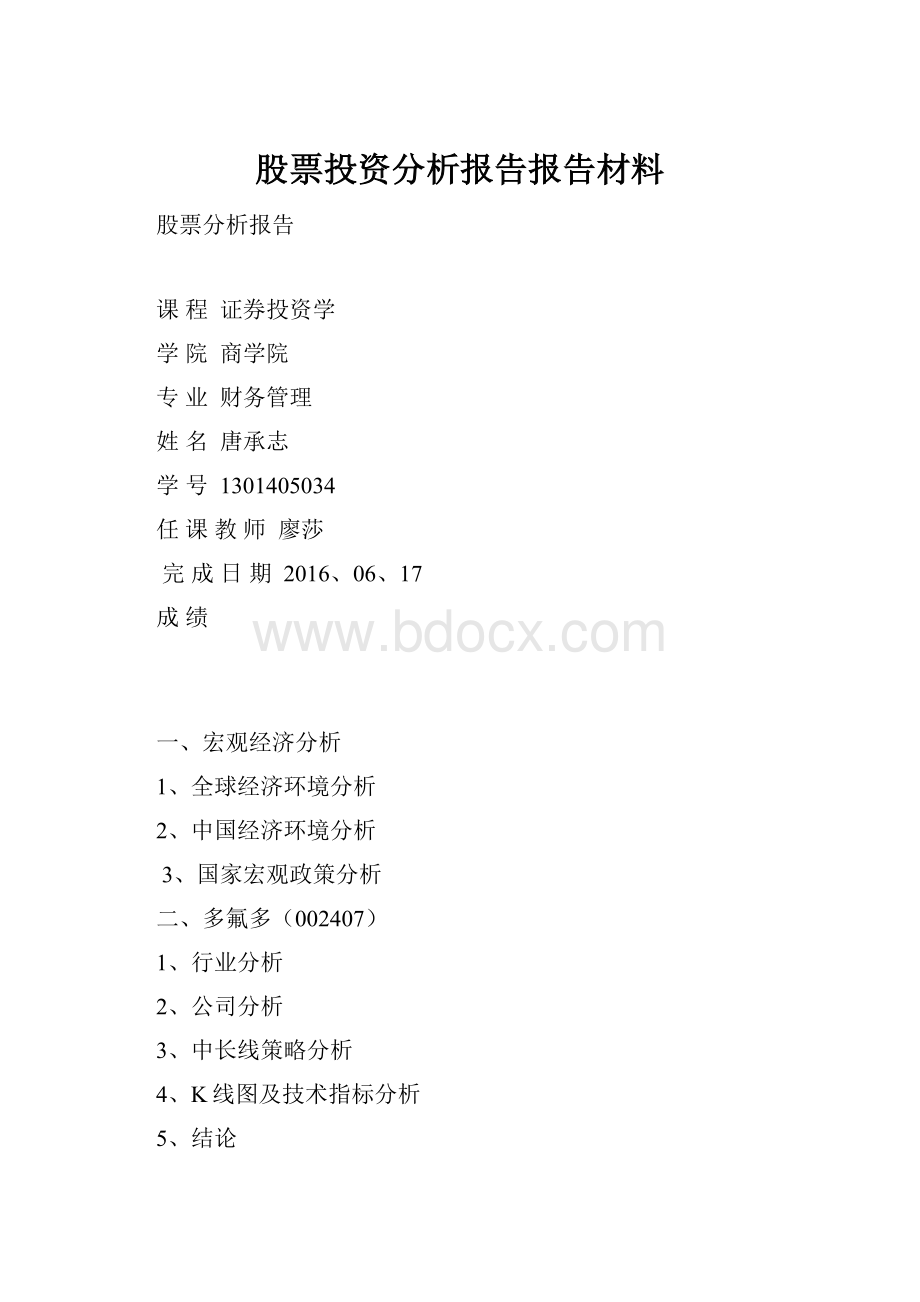 股票投资分析报告报告材料.docx_第1页