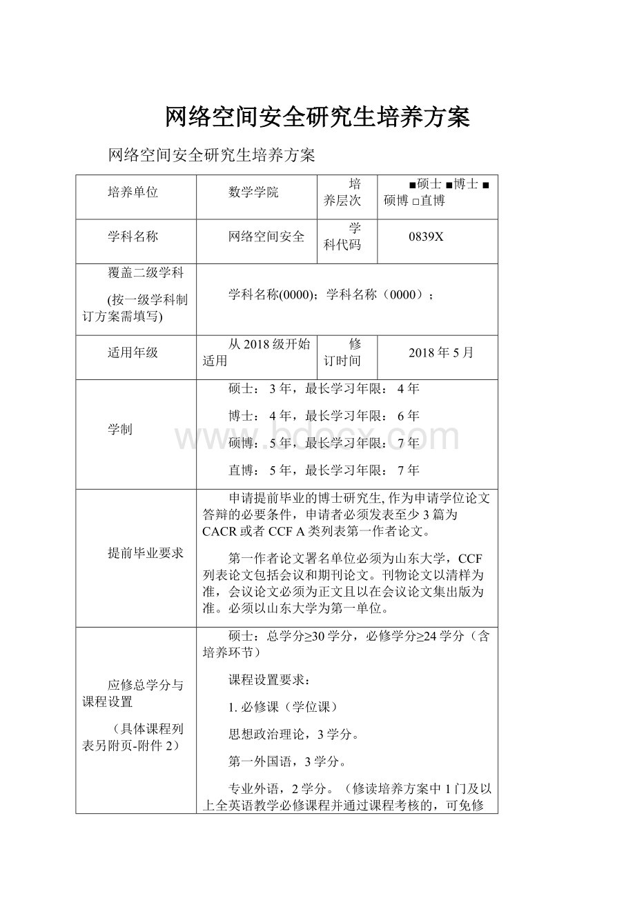 网络空间安全研究生培养方案.docx