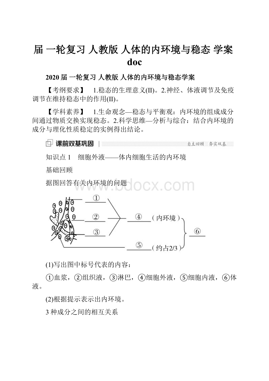 届 一轮复习人教版 人体的内环境与稳态 学案doc.docx_第1页