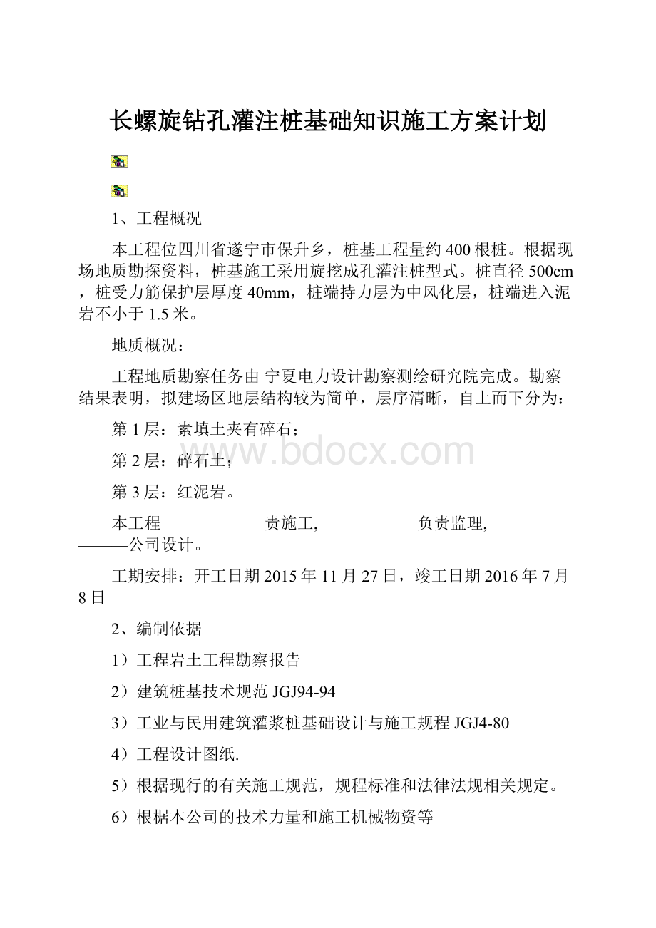 长螺旋钻孔灌注桩基础知识施工方案计划.docx