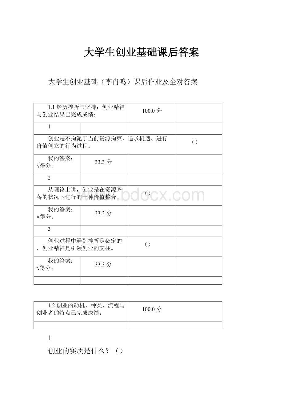 大学生创业基础课后答案.docx