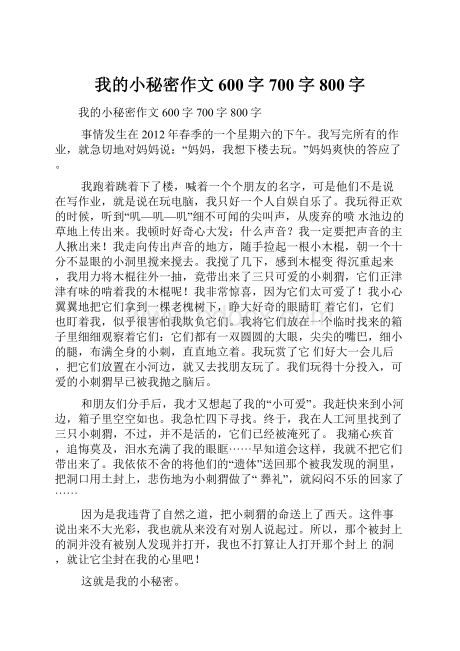 我的小秘密作文600字700字800字.docx