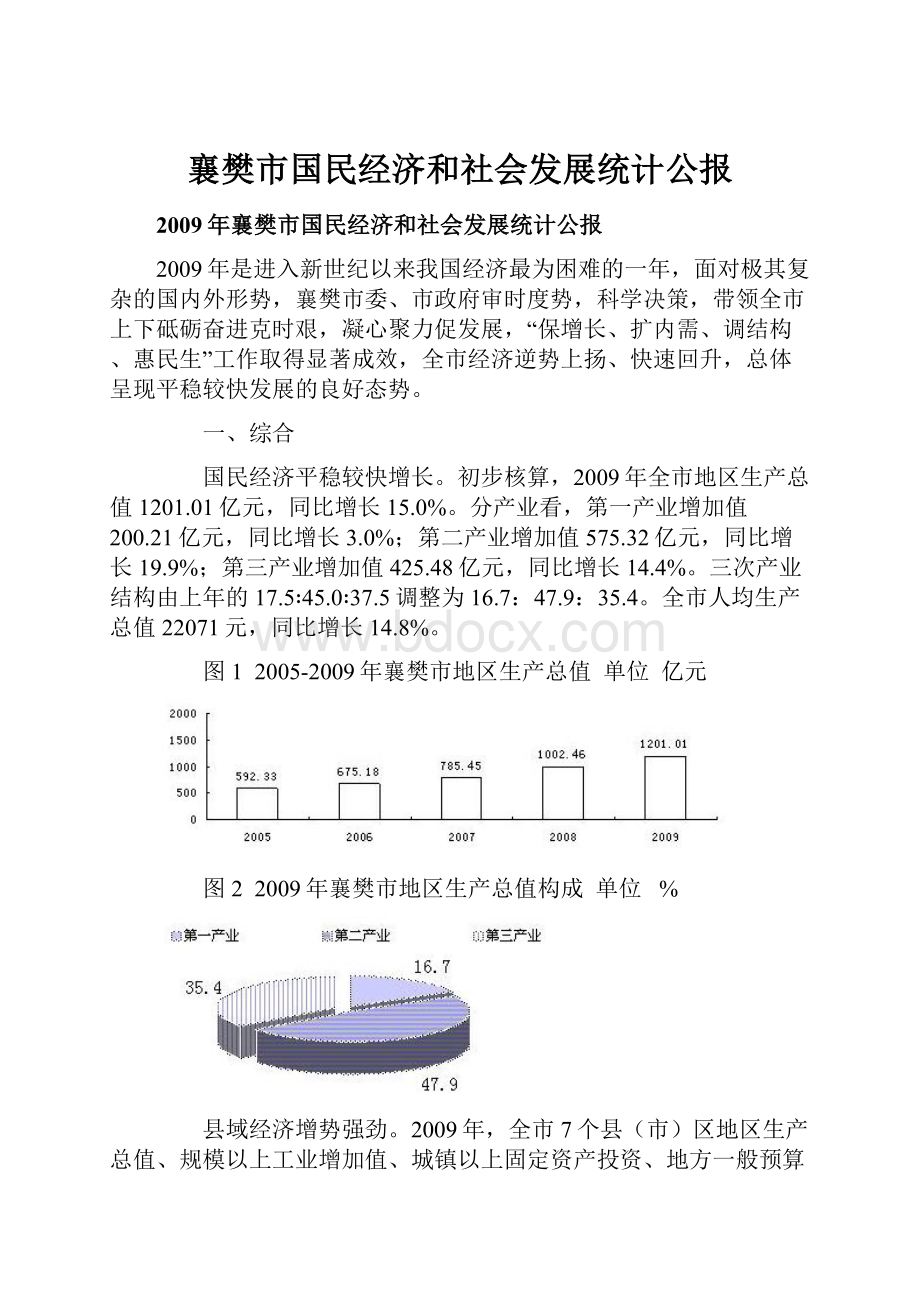 襄樊市国民经济和社会发展统计公报.docx_第1页