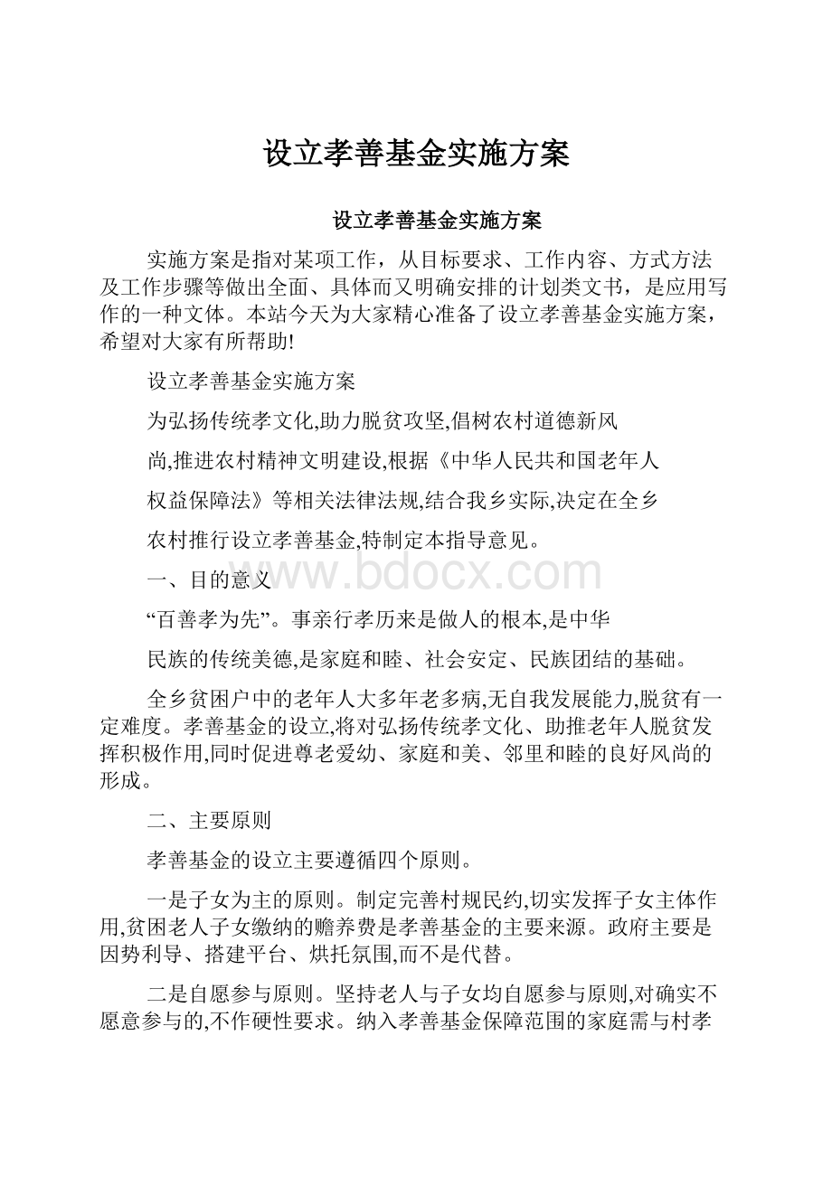 设立孝善基金实施方案.docx