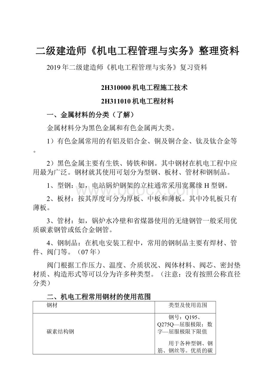 二级建造师《机电工程管理与实务》整理资料.docx