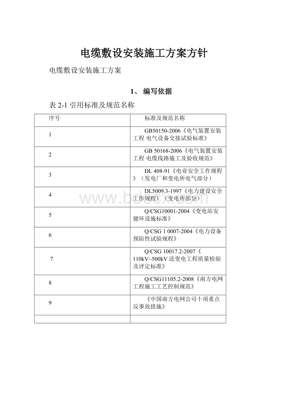 电缆敷设安装施工方案方针.docx_第1页