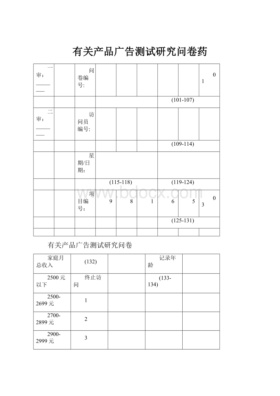 有关产品广告测试研究问卷药.docx_第1页