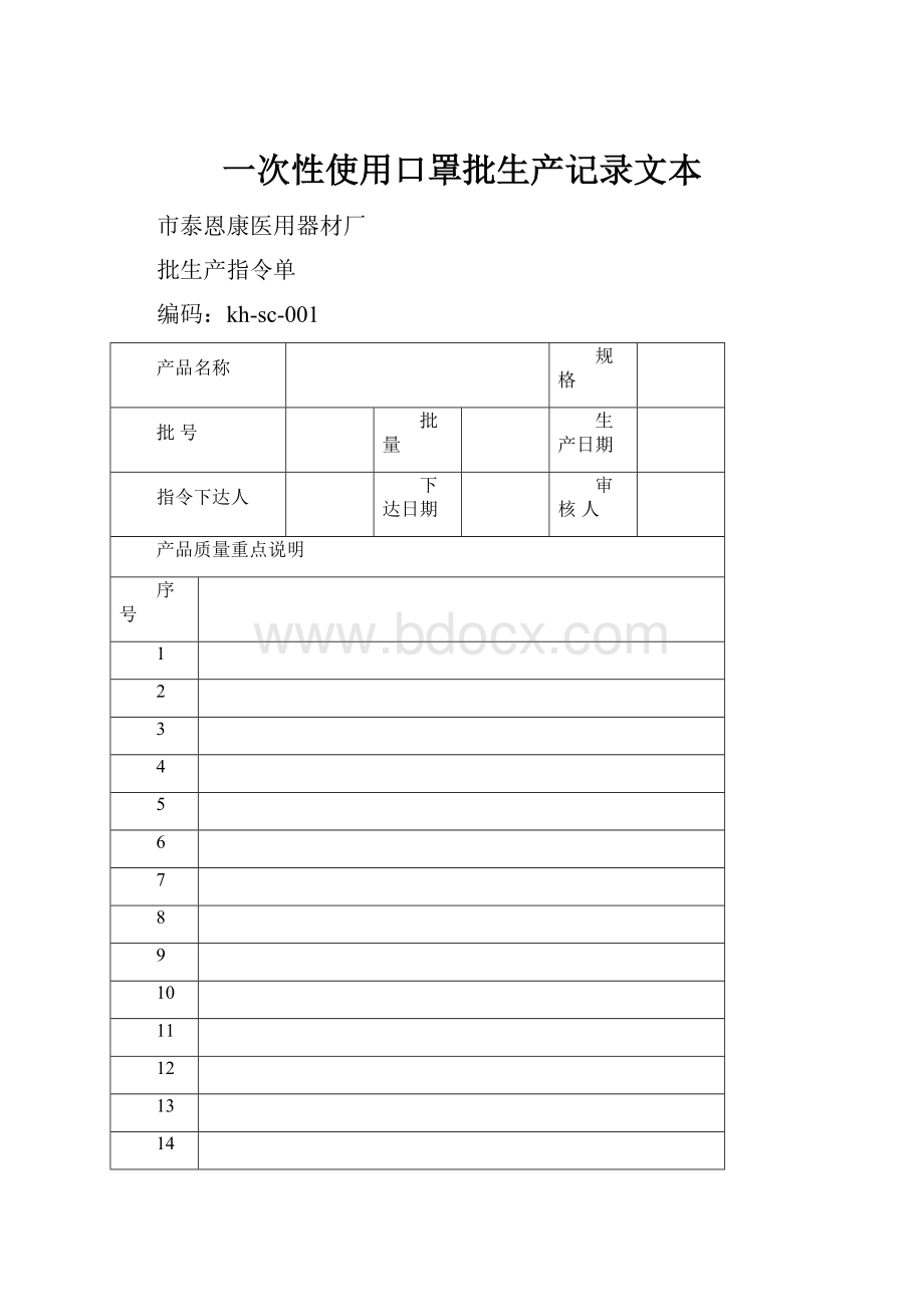 一次性使用口罩批生产记录文本.docx_第1页