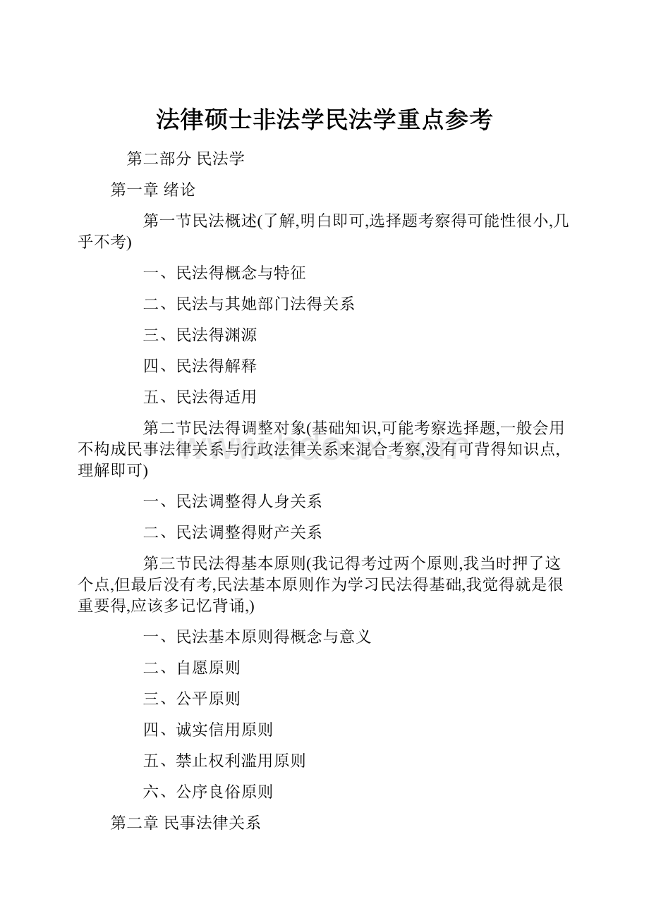 法律硕士非法学民法学重点参考.docx