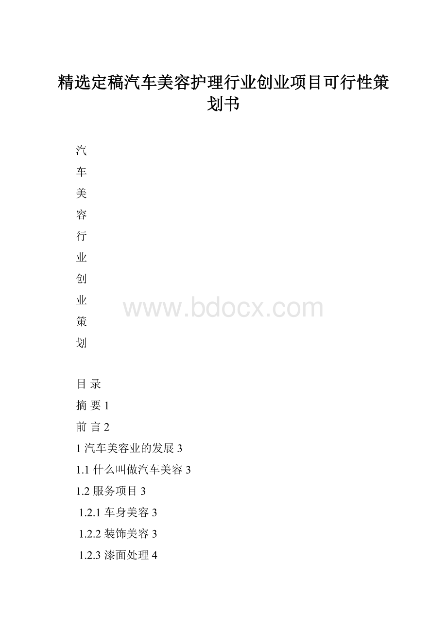 精选定稿汽车美容护理行业创业项目可行性策划书.docx