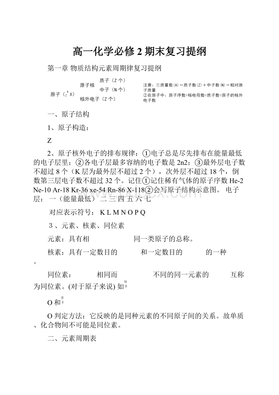 高一化学必修2期末复习提纲.docx