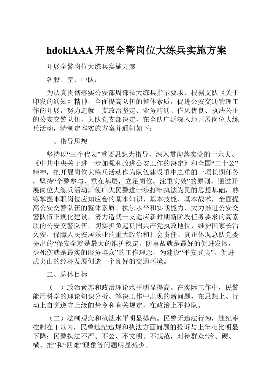 hdoklAAA开展全警岗位大练兵实施方案.docx_第1页