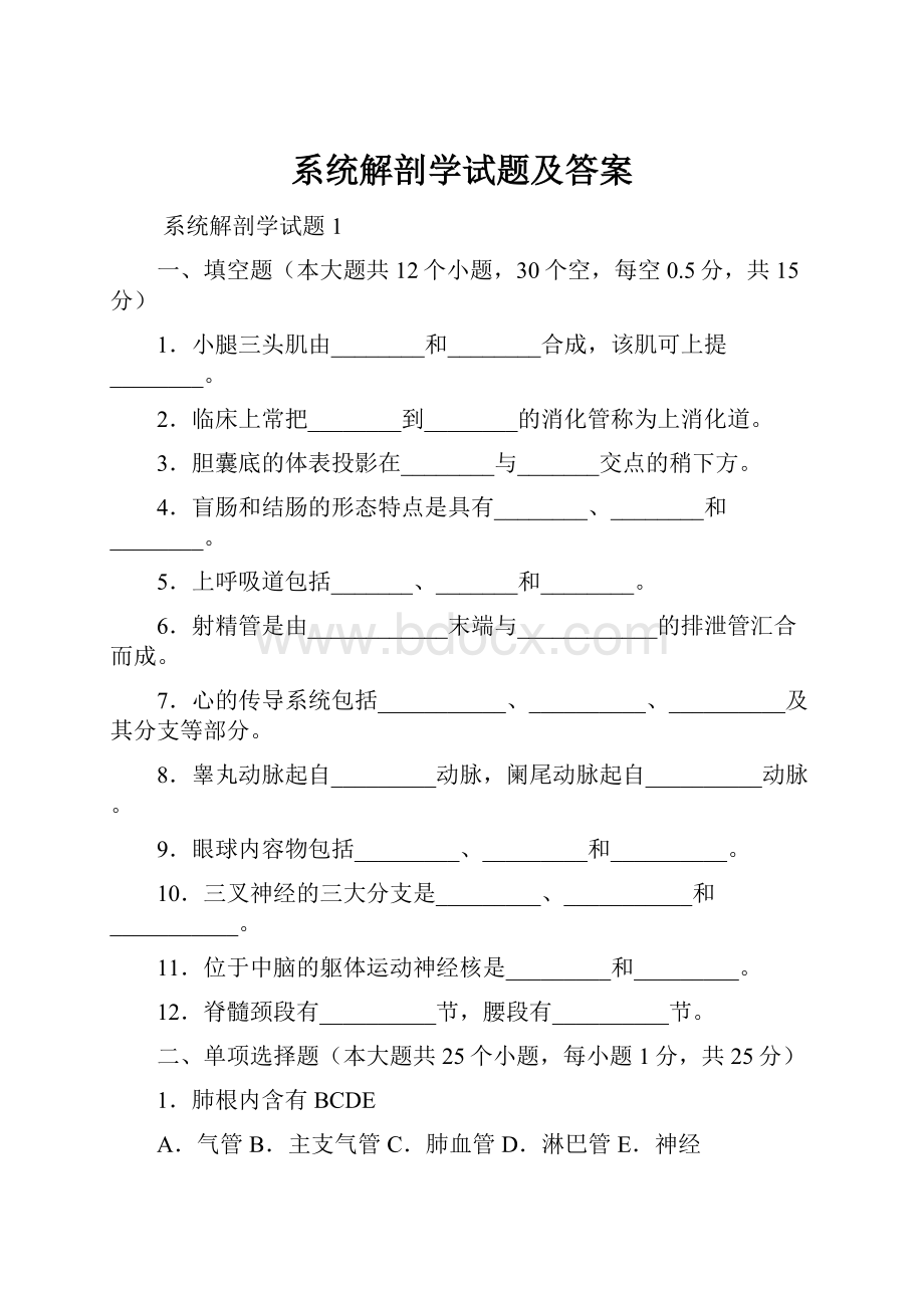 系统解剖学试题及答案.docx_第1页