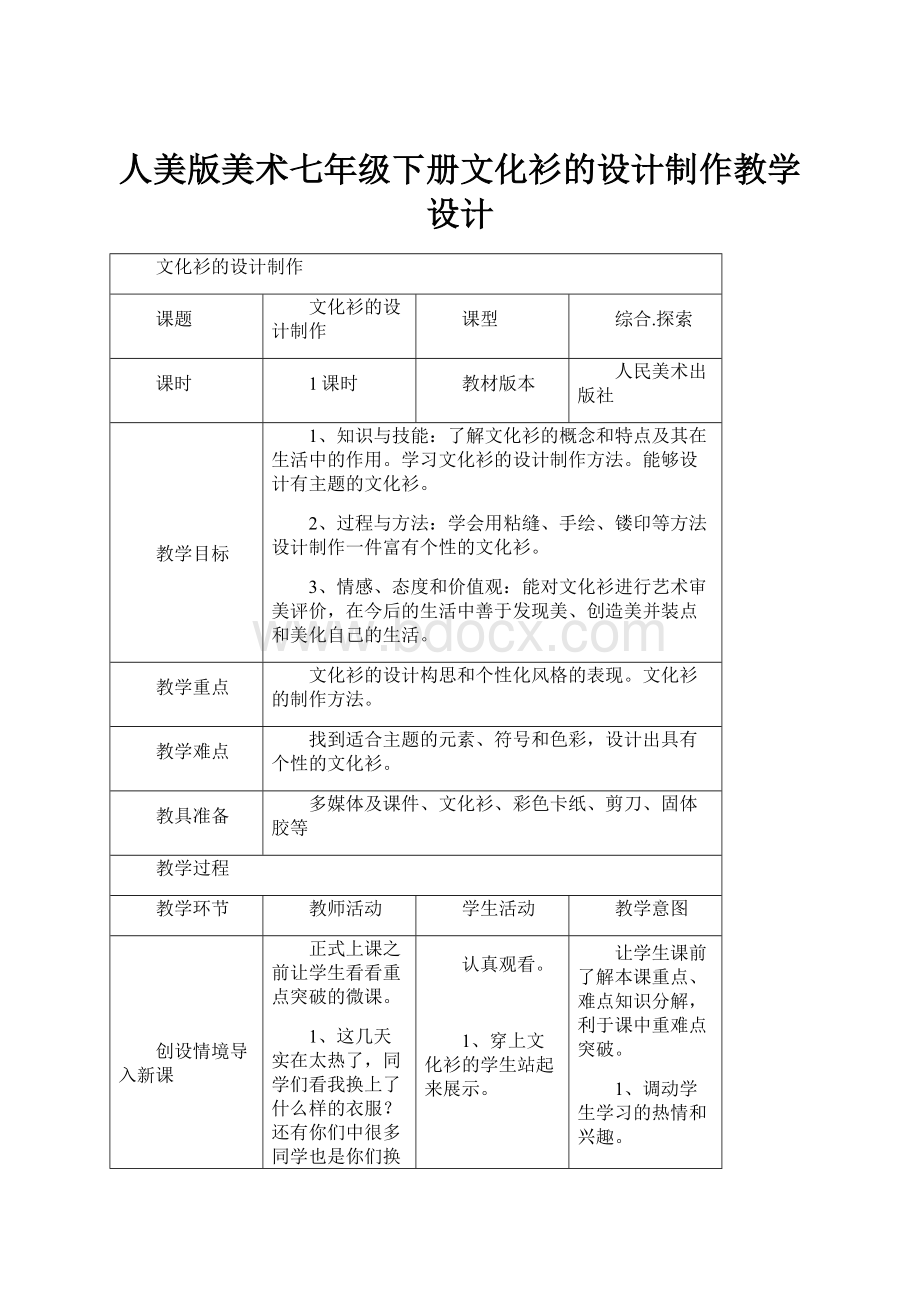 人美版美术七年级下册文化衫的设计制作教学设计.docx