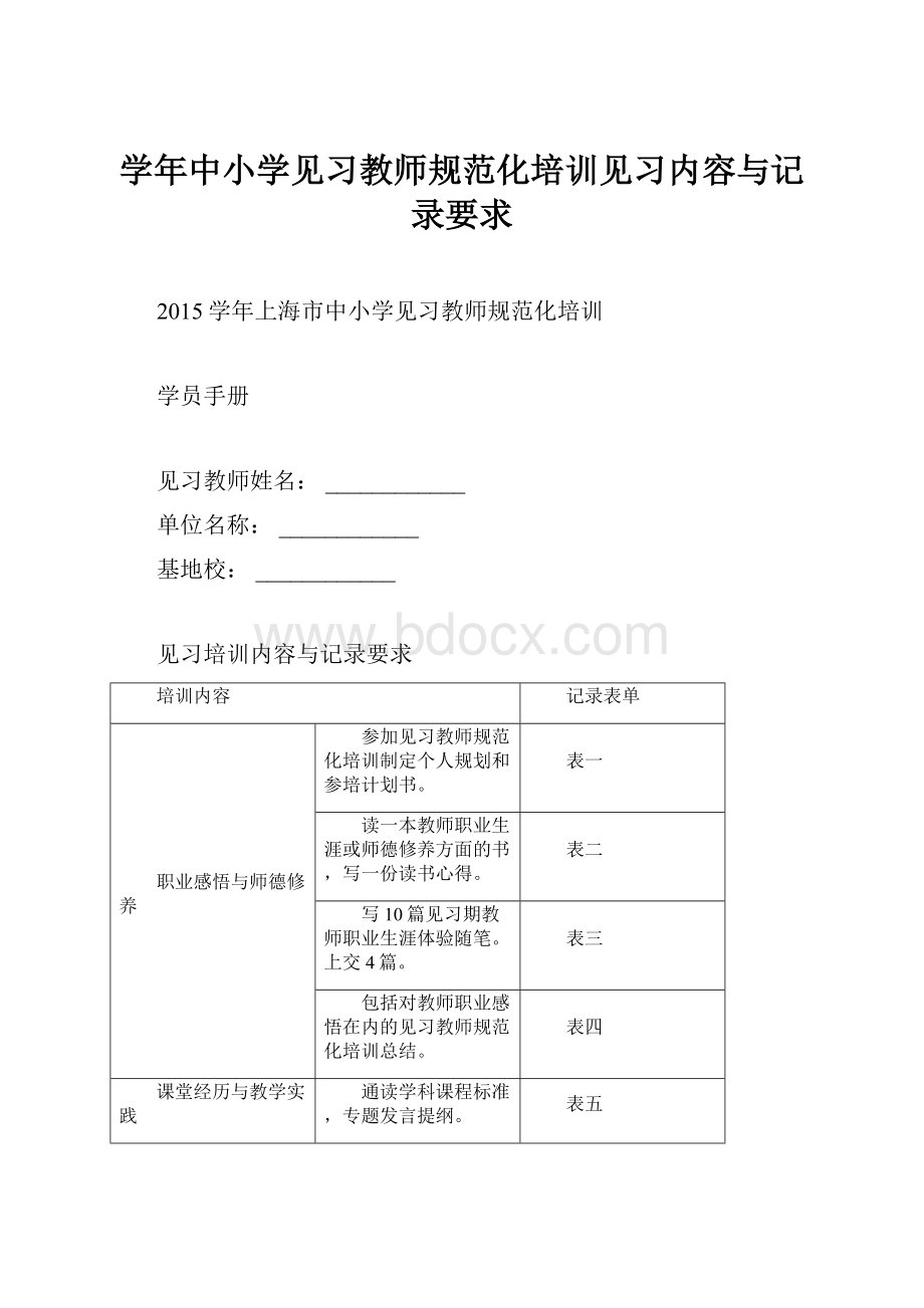 学年中小学见习教师规范化培训见习内容与记录要求.docx