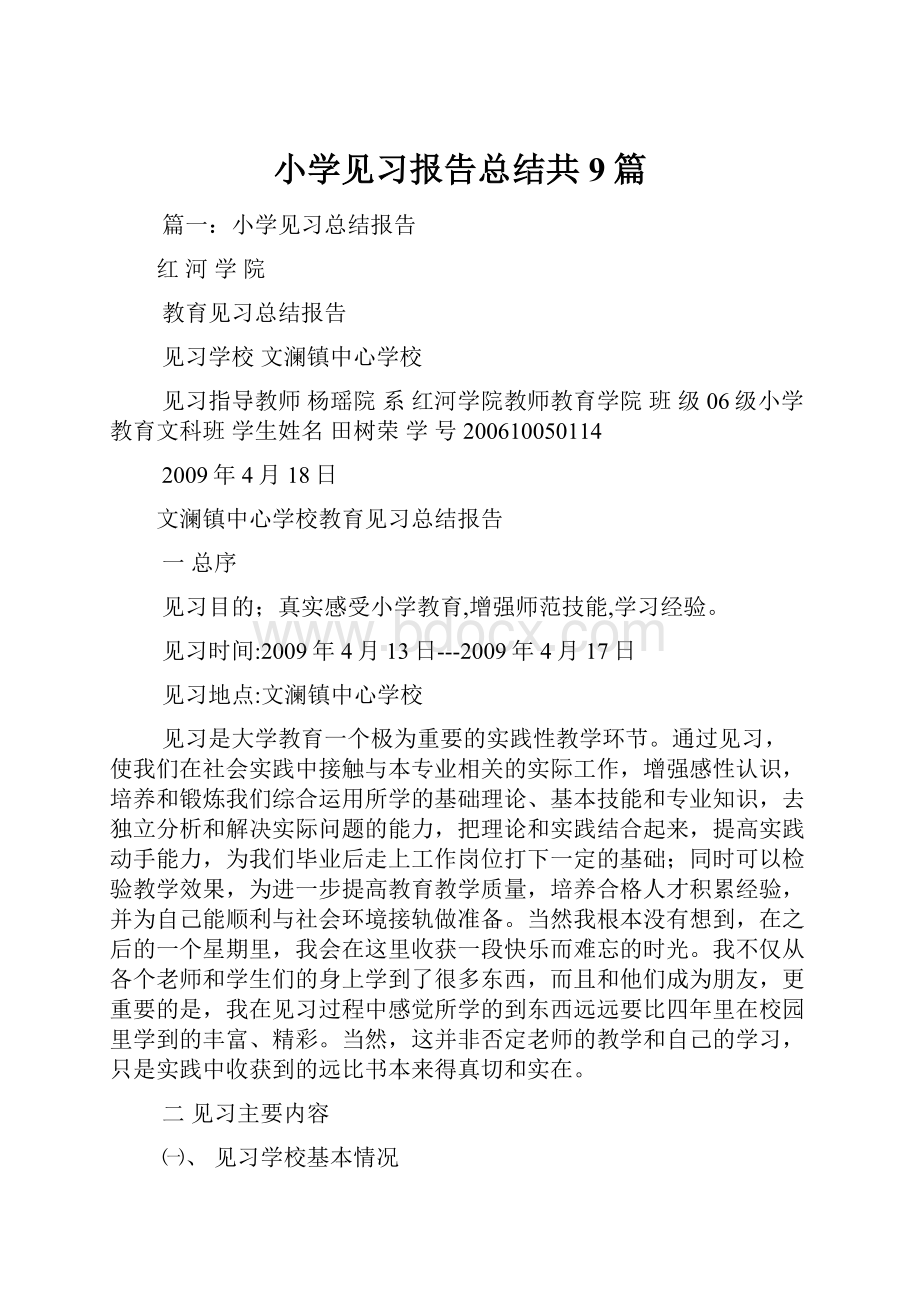 小学见习报告总结共9篇.docx