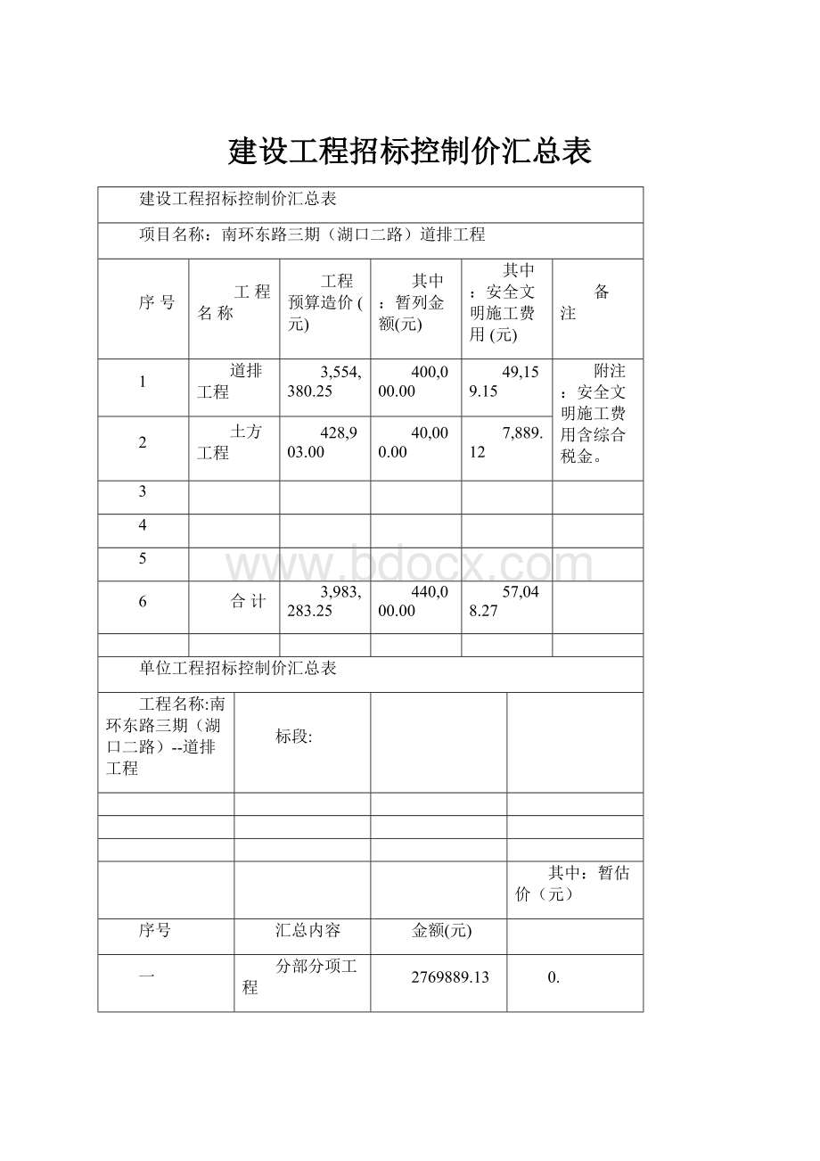 建设工程招标控制价汇总表.docx