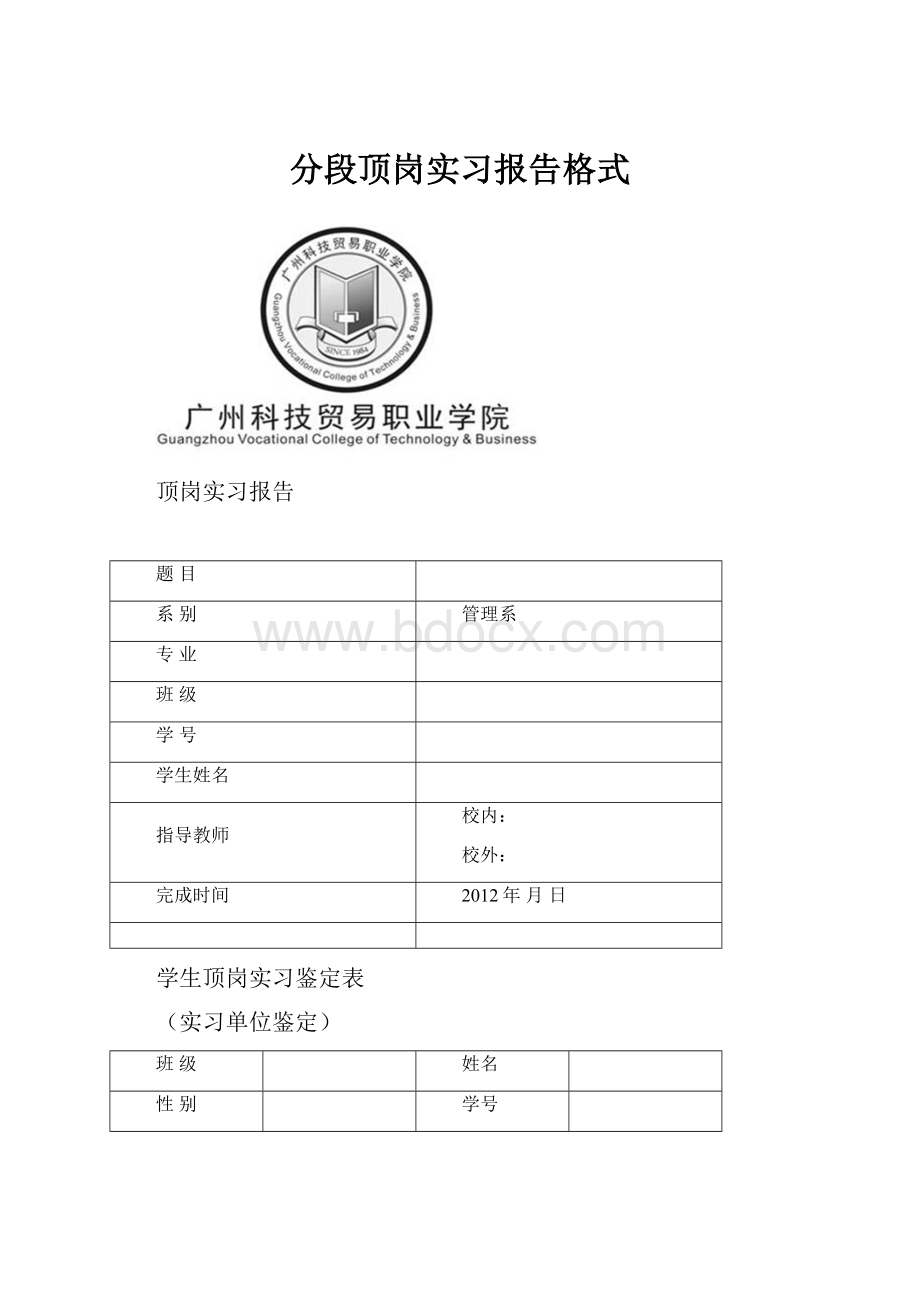 分段顶岗实习报告格式.docx