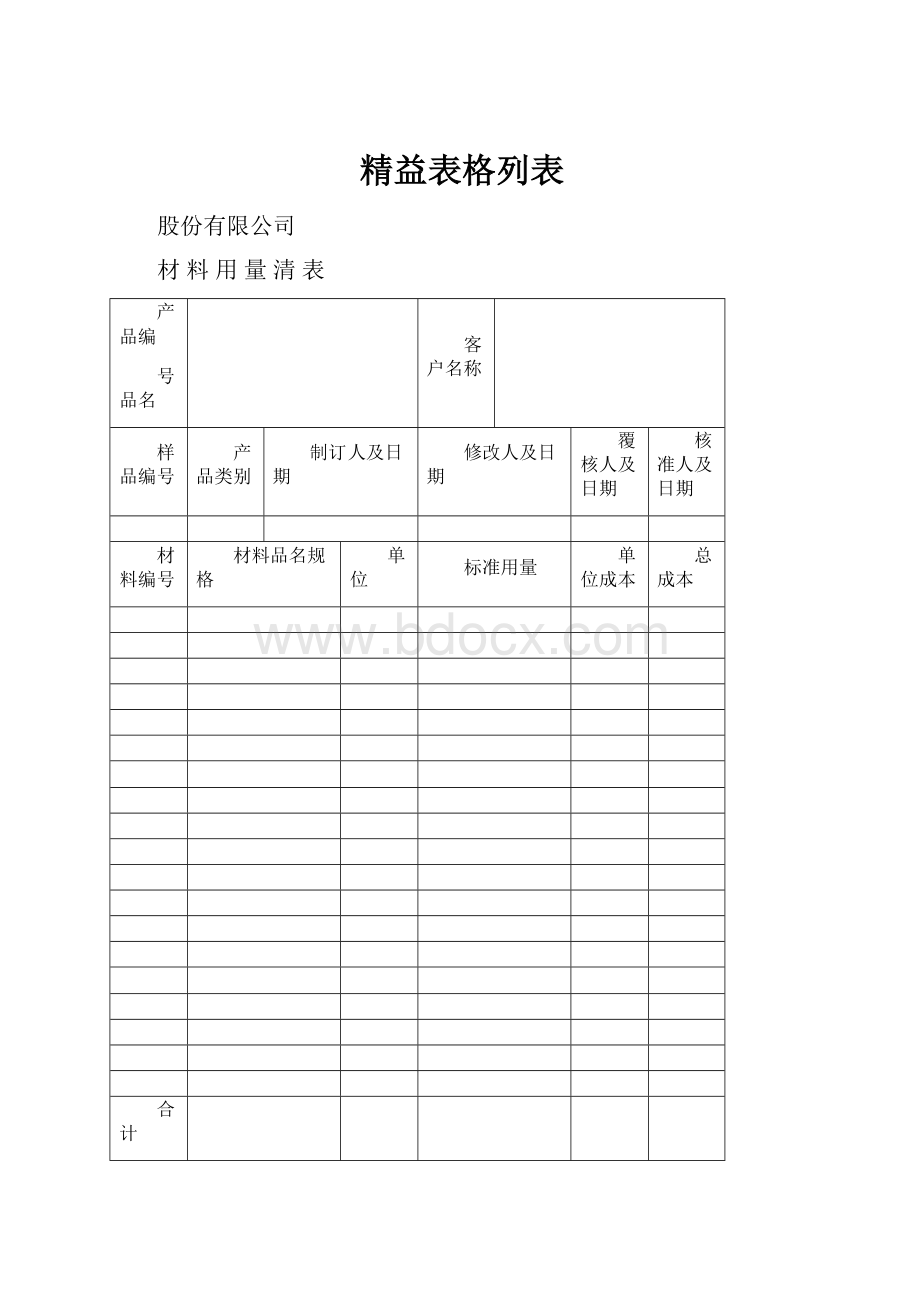 精益表格列表.docx