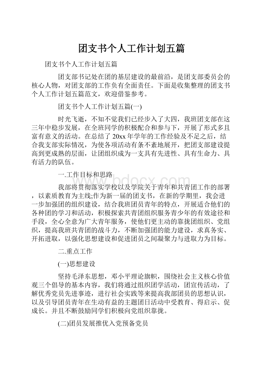 团支书个人工作计划五篇.docx