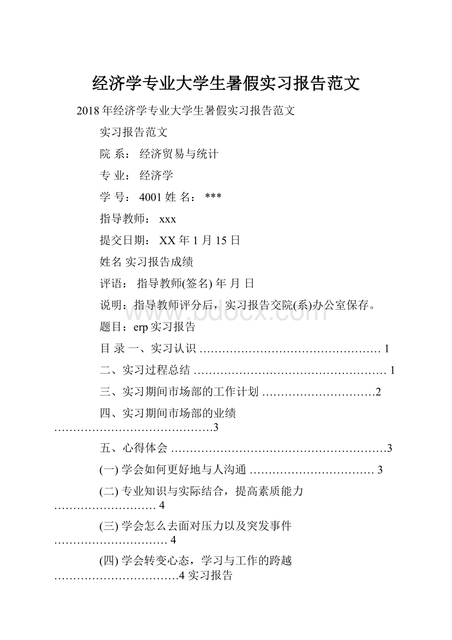 经济学专业大学生暑假实习报告范文.docx